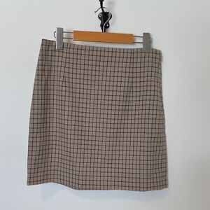 Theory Tan and Black Checkered Pencil Skirt